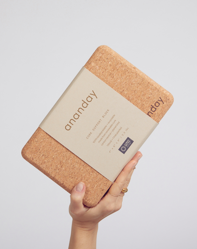 Ananday Cork Yoga Block is a sustainable yoga product made with 100% biodegradable and recyclable materials.